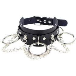 Gothic Jewelry-Adjustable Leather Choker Goth Necklace for Women-PU O Shape Punk Rock Black Soft Collar Chain Choker Cosplayer