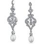 Bridal CZ Drop Dangle Chandelier White Freshwater Cultured Pearl Earrings For Women Silver Plated Jewelry For Wedding