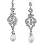 Bridal CZ Drop Dangle Chandelier White Freshwater Cultured Pearl Earrings For Women Silver Plated Jewelry For Wedding Bridal CZ Drop Dangle Chandelier White Freshwater Cultured Pearl Earrings For Women Silver Plated Jewelry For Wedding