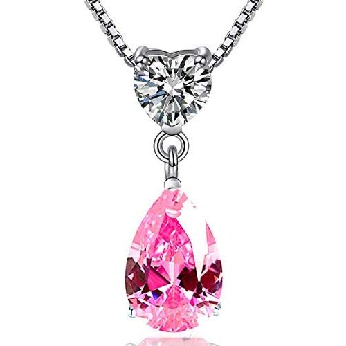 Silver Necklace 18k White Gold Plated 925 Sterling Silver 3 Prong Pear Shape Cubic Zirconia Crystal Heart Pendant Necklace for Women,18'' Silver Chain with Gift Box