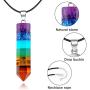ASTRYAS 7 Chakra Stones Necklace Gemstone Pendant Reiki Energy Yoga Balanced Crystal Divination Pendulum for Women Girls - Cone Hexagonal with 18''Stainless Steel Chain Strap Gift Box