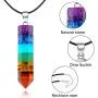 ASTRYAS 7 Chakra Stones Necklace Gemstone Pendant Reiki Energy Yoga Balanced Crystal Divination Pendulum for Women Girls - Cone Hexagonal with 18''Stainless Steel Chain Strap Gift Box