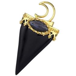 Nupuyai Triangle Healing Crystal Point Pendant for Women Men, Gold Plated Moon Necklace Oval Labradorite Jewelry