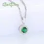Sterling Silver Halo Style 1/3 Carat Size Simulated Emerald Color Crystal CZ Stones Pendants Fashion Jewelry