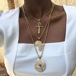 Relbcy Boho Crystal Layered Necklace Gold African Map Necklaces Evil Eye Necklace Jewelry Accessories for Women and Girls (Gold3)