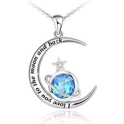BlingSparkle I Love You to The Moon and Back Necklaces 925 Sterling Silver Moon Star Pendant Necklace, Jewelry Gifts for Women Nana Mom Wife Girls