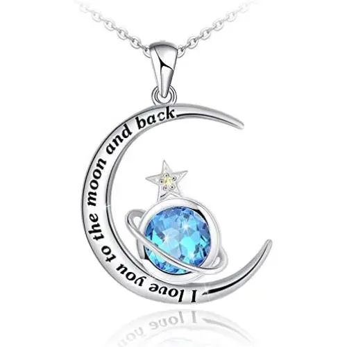 BlingSparkle I Love You to The Moon and Back Necklaces 925 Sterling Silver Moon Star Pendant Necklace, Jewelry Gifts for Women Nana Mom Wife Girls BlingSparkle I Love You to The Moon and Back Necklaces 925 Sterling Silver Moon Star Pendant Necklace, Jewelry Gifts for Women Nana Mom Wife Girls