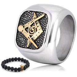 Gungneer Masonic Ring for Men Stainless Steel Square and Compass Symbol Biker Signet Master Freemason Jewelry