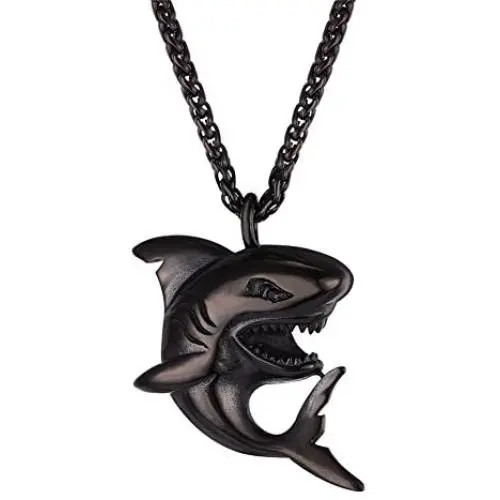 U7 Shark/Fish/Dolphin Pendant Animal Jewelry Men Boys Necklace with Stainless Steel/Gold/Black Gun Plated/925 Sterling Silver Chain