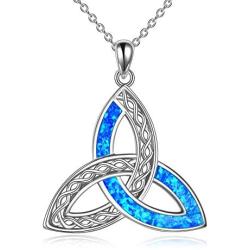 POPLYKE Celtic Knot Necklace for Women Sterling Silver Created Blue Opal Pendant Irish Infinity Love Jewelry Gifts for Girls
