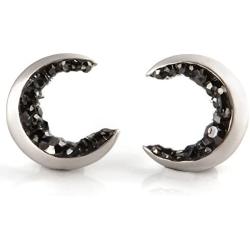 LAONATO Crescent Moon and Black CZ Earrings