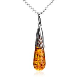 Ian and Valeri Co. Amber Sterling Silver Drop Pendant Necklace Chain 18''