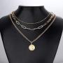 HAIAISO Layered Gold Pendant Choker Necklace - 14K Gold Plated Multilayer Coin Medallion Snake Chain Adjustable Dainty Necklace Set for Women Jewelry Gifts