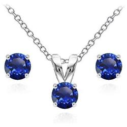 Sterling Silver Genuine or Synthetic Gemstone 5mm Round Solitaire Pendant Necklace & Stud Earrings Set