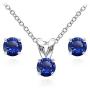 Sterling Silver Genuine or Synthetic Gemstone 5mm Round Solitaire Pendant Necklace & Stud Earrings Set