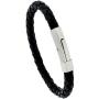 Sabrina Silver Stainless Steel Leather Bracelet Black for Men & Women 5/16 inch Wide, Sizes 6.5-8 inch