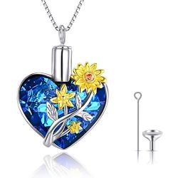 JUSTKIDSTOY Cremation Jewelry for Ashes 925 Sterling Silver Sunflower Urn Necklace with Crystal Keepsake Memorial Gift for Ashes of Loved Ones