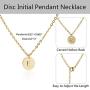 Initial Pendant Necklace, 14K Gold Filled Dainty Round Disc Double Side Engraved Hammered Initial Necklace Personalized Letter Pendant Initial Necklaces Jewelry Gifts for Women Girls