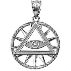 LA BLINGZ Sterling Silver Eye of Providence Illuminati Pyramid Charm Necklace