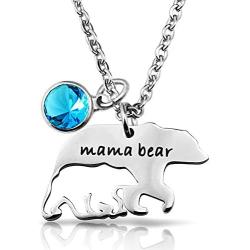 BlinkingSoul Mama Bear Necklaces Pendant Mommy Mom Mother Birthstone Jewelry for Women Girls