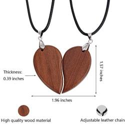 SOOWOOT Wooden Mens Womens Couple Necklace Matching Heart Pendants Friendship Relationship Promise Love Fashion Jewelry Gifts