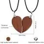 SOOWOOT Wooden Mens Womens Couple Necklace Matching Heart Pendants Friendship Relationship Promise Love Fashion Jewelry Gifts