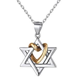 Nofade Silver Cross Star of David Pendant Necklace Gold&Silver Two Tone Pendant Religious Jewish Jewelry for Women Men, Chain 18(with Gift Box)