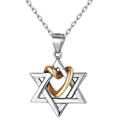 Nofade Silver Cross Star of David Pendant Necklace Gold&Silver Two Tone Pendant Religious Jewish Jewelry for Women Men, Chain 18(with Gift Box)