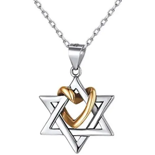 Nofade Silver Cross Star of David Pendant Necklace Gold&Silver Two Tone Pendant Religious Jewish Jewelry for Women Men, Chain 18(with Gift Box)