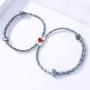 Braided matching bracelets for couples heart shaped fingerprint lover lanyard adjustable wrist string pendant handmade jewelry set with magnetic bells 2 pieces