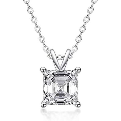 AINUOSHI 18K Gold Plated Sterling Silver 2 Carat Cubic Zirconia Asscher Cut Solitaire Pendant Necklace, 18''