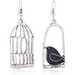 YINLIN Fashion Antique Lovely Asymmetric Birdcage Dangle Earring Enamel Bird In Cage Animal Jewelry