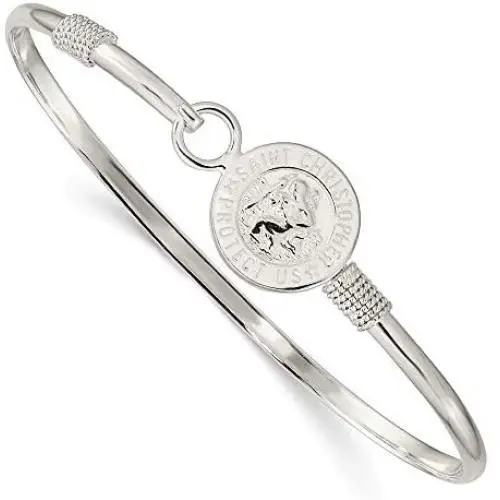 Sterling Silver Polished Saint Christopher Bangle Bracelet