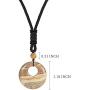 JUNHAN Natural Gemstone Lucky Coin Pendant Necklace for Women Men Reiki Healing Round Donut Crystal Stone Jewelry Adjustable Braided Cord