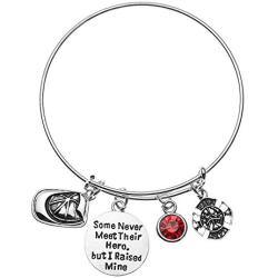 Firefighter Mom Charm Bangle Bracelet, Some Never Meet Their Hero, But I Raised Mine Jewelry, Fire Fighter Charm Bracelet for Women- Fireman Mom Gift