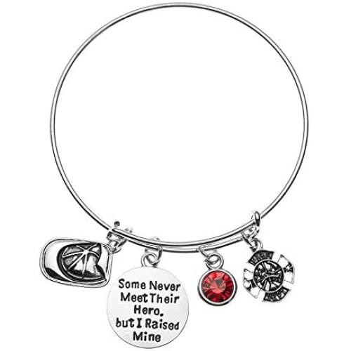 Firefighter Mom Charm Bangle Bracelet, Some Never Meet Their Hero, But I Raised Mine Jewelry, Fire Fighter Charm Bracelet for Women- Fireman Mom Gift