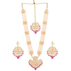Jwellmart Womens Diva Collection White Kundan Stone Faux Pearl Rani Haar Necklace Earrings Set