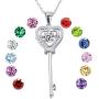 XVX Beating Heart Key Necklace 925 Sterling Silver with White Gold Plated Cubic Zirconia Dancing Birthstone Pendant Forever Love Necklaces Jewelry Gifts for Women Girl