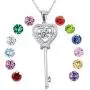 XVX Beating Heart Key Necklace 925 Sterling Silver with White Gold Plated Cubic Zirconia Dancing Birthstone Pendant Forever Love Necklaces Jewelry Gifts for Women Girl XVX Beating Heart Key Necklace 925 Sterling Silver with White Gold Plated Cubic Zirconia Dancing Birthstone Pendant Forever Love Necklaces Jewelry Gifts for Women Girl