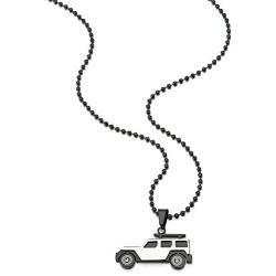 COOLSTEELANDBEYOND Mens Stainless Steel Silver Black SUV Car Pendant Necklace with CZ, 23.6 in Ball Chain