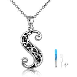 925 Sterling Silver Initial Letter Urn Necklace for Ashes Memorial Cremation Ashes Pendant Keepsake Jewelry