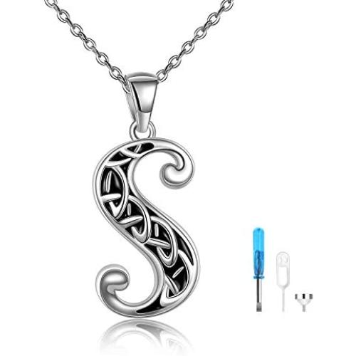 925 Sterling Silver Initial Letter Urn Necklace for Ashes Memorial Cremation Ashes Pendant Keepsake Jewelry