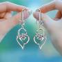 Dangle Silver Earrings for Women Girls Teens Fashion Heart Womens Drop Sparkly Earrings Gifts (Blue)