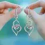 Dangle Silver Earrings for Women Girls Teens Fashion Heart Womens Drop Sparkly Earrings Gifts (Blue) Dangle Silver Earrings for Women Girls Teens Fashion Heart Womens Drop Sparkly Earrings Gifts (Blue)