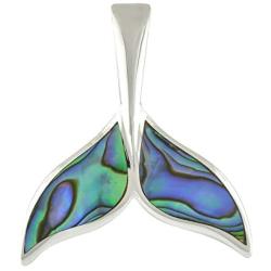 Starborn Abalone Shell Whale Tail Pendant in Sterling Silver – Large
