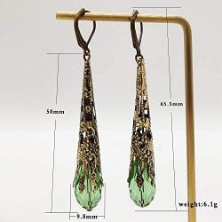 D.Rosse Indian Ethnic Vintage Silver Crystal Teardrop Dangle Drop Earrings Boho Gypsy Retro Rhinestone Hook Earrings for Girls and Women Love Gift