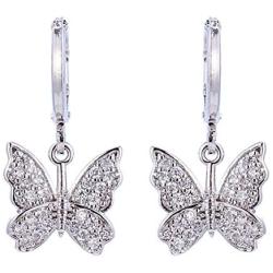 INENIMARTJ Charm Butterfly Hoop Earrings, 14K Gold Silver Crystal Butterfly Drop Dangle Earrings for Women and Girls