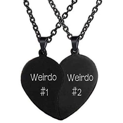 MJartoria Best Friend Necklaces BFF Necklace for 2 Friendship Valentines Day Gifts Split Heart Necklace Weirdo 1 Weirdo 2 Best Friends Forever Pendant Set