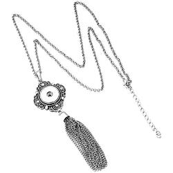 Long Rhinestone Accented Snap Charm Tassel Necklace