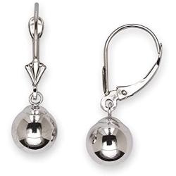 Jewelryweb 14k Yellow or White Gold Dangling Shiny Polished 5mm-8mm Ball Lever-back Earrings for women (4 sizes)